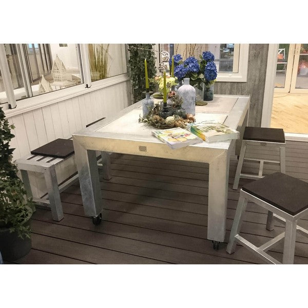 Galvaniseret Spisebord 2 Fliser (62,5 x 80 cm) m Hjul (Bordben: 10 x 10 cm) L155xB100,5xH74 cm