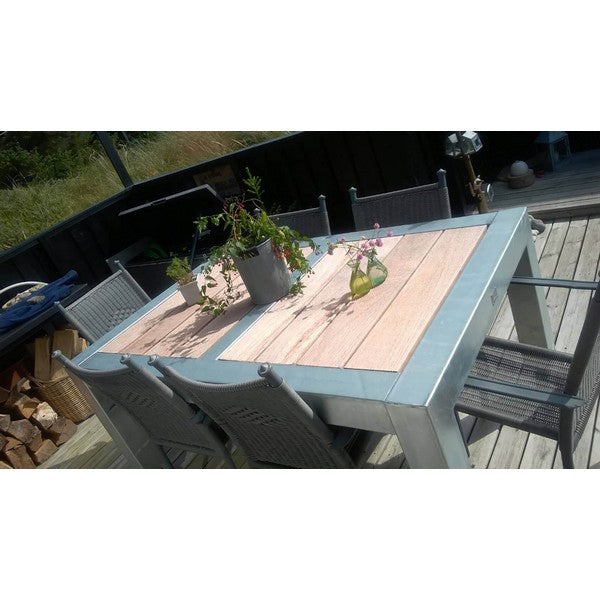Galvaniseret Spisebord 2 Fliser (62,5 x 80 cm) m Hjul (Bordben: 10 x 10 cm) L155xB100,5xH74 cm