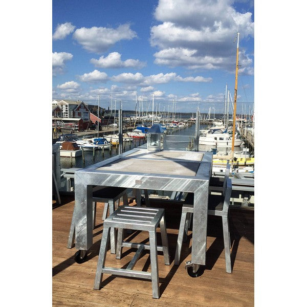 Galvaniseret Spisebord 2 Fliser (62,5 x 80 cm) m Hjul (Bordben: 10 x 10 cm) L155xB100,5xH74 cm