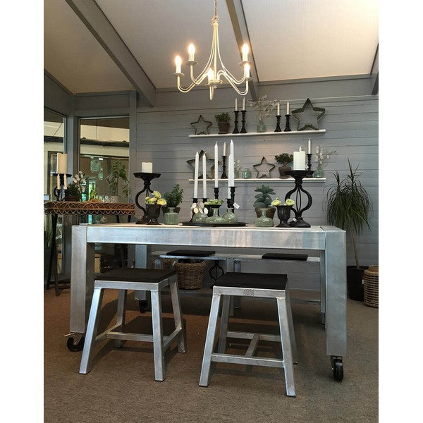 Galvaniseret Spisebord 2 Fliser (62,5 x 80 cm) m Hjul (Bordben: 10 x 10 cm) L155xB100,5xH74 cm