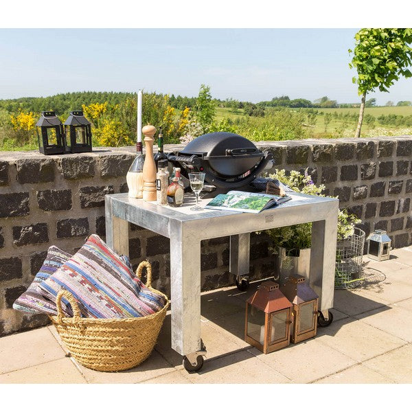 Galvaniseret Spisebord 1 Flise (62,5 x 80 cm) m Hjul (Bordben: 10 x 10 cm) L82xB100,5xH74 cm