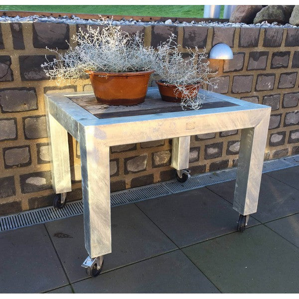 Galvaniseret Spisebord 1 Flise (62,5 x 80 cm) m Hjul (Bordben: 10 x 10 cm) L82xB100,5xH74 cm