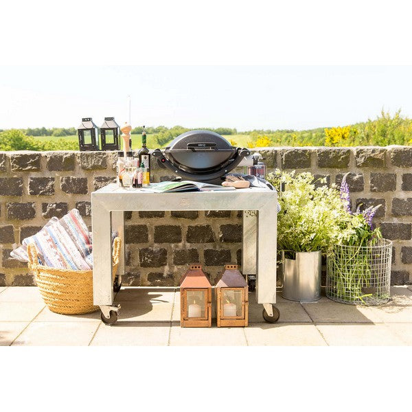 Galvaniseret Spisebord 1 Flise (62,5 x 80 cm) m Hjul (Bordben: 10 x 10 cm) L82xB100,5xH74 cm