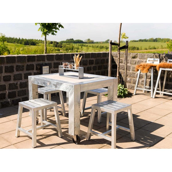 Galvaniseret Spisebord 1 Flise (62,5 x 80 cm) m Hjul (Bordben: 10 x 10 cm) L82xB100,5xH74 cm