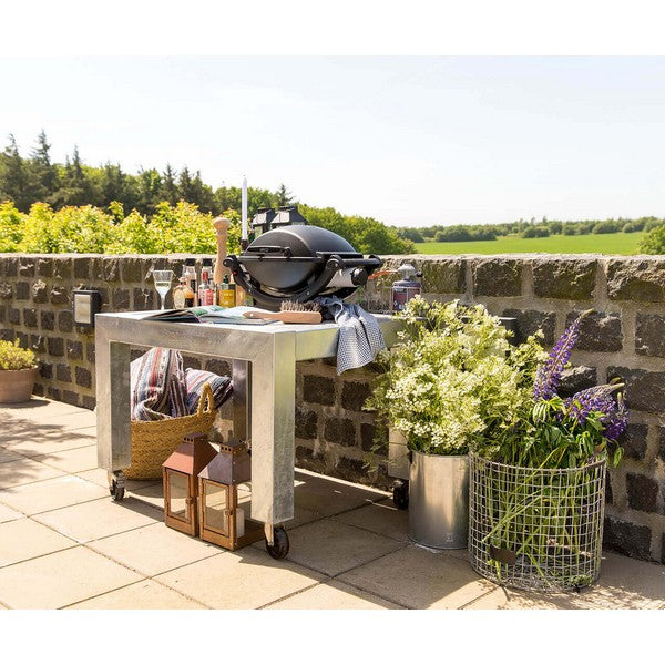 Galvaniseret Spisebord 1 Flise (62,5 x 80 cm) m Hjul (Bordben: 10 x 10 cm) L82xB100,5xH74 cm