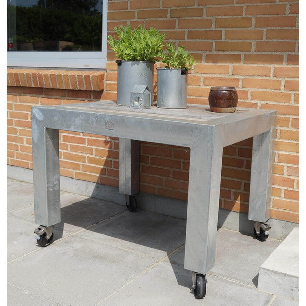Galvaniseret Spisebord 1 Flise (62,5 x 80 cm) m Hjul (Bordben: 10 x 10 cm) L82xB100,5xH74 cm