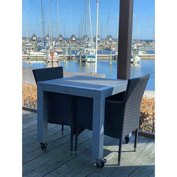 Galvaniseret Spisebord 1 Flise (60 x 60 cm) m Hjul (Bordben: 8 x 8 cm) L76xB76xH74 cm