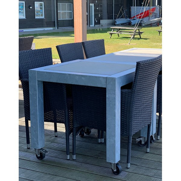 Galvaniseret Spisebord 1 Flise (60 x 60 cm) m Hjul (Bordben: 8 x 8 cm) L76xB76xH74 cm