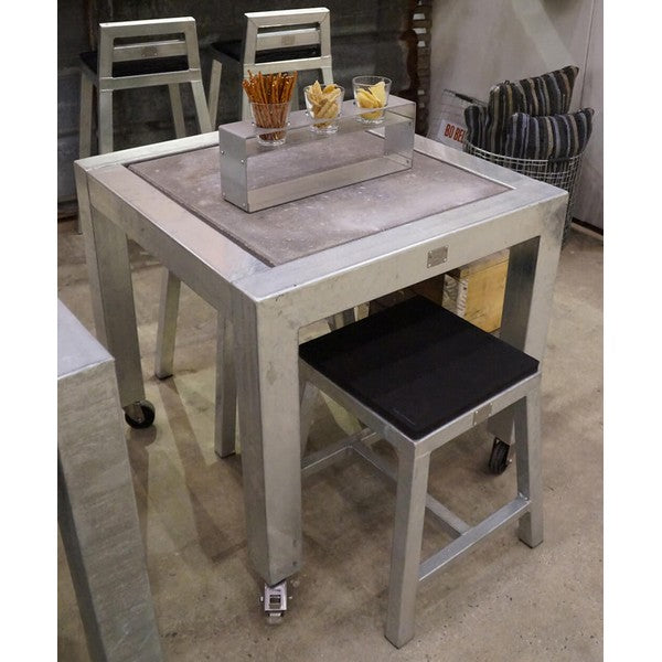 Galvaniseret Spisebord 1 Flise (60 x 60 cm) m Hjul (Bordben: 8 x 8 cm) L76xB76xH74 cm