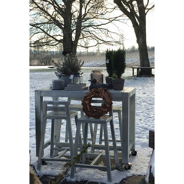 Galvaniseret Barbord 2 Fliser (30 x 60 cm) m Hjul L143xB46,5xH100 cm