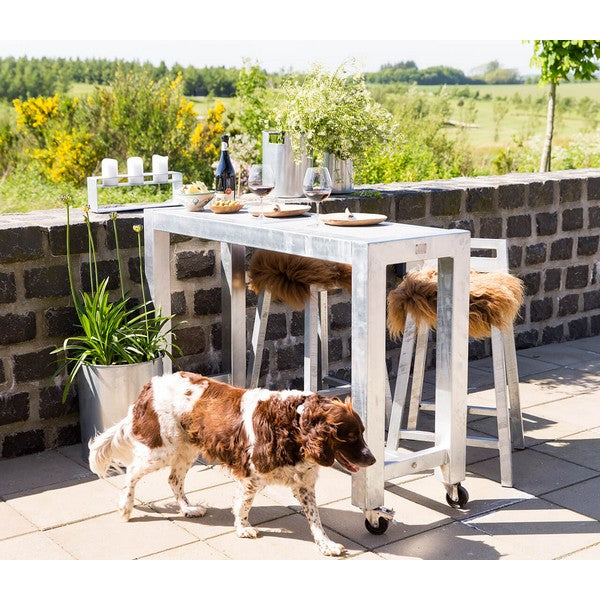 Galvaniseret Barbord 2 Fliser (30 x 60 cm) m Hjul (sæt m/2 stole) L143xB46,5xH100 cm