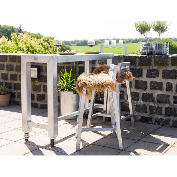 Galvaniseret Barbord 2 Fliser (30 x 60 cm) m Hjul (sæt m/4 stole) L143xB46,5xH100 cm