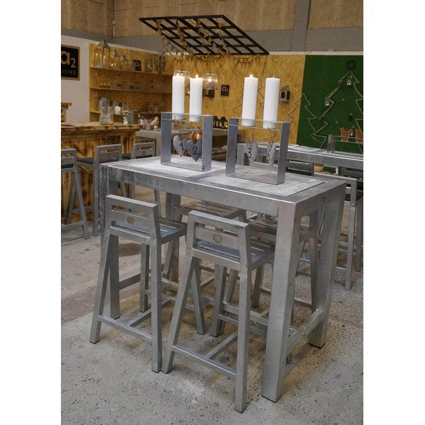 Galvaniseret Barbord 2 Fliser (50 x 50 cm) u Hjul (sæt m/2 stole) L123xB66,5xH100 cm