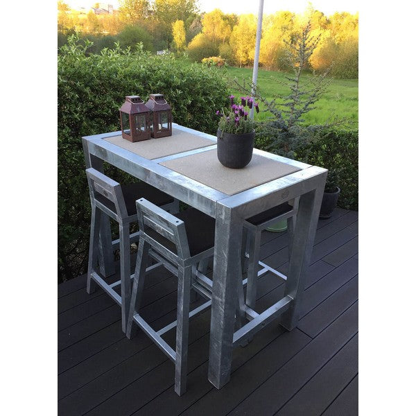 Galvaniseret Barbord 2 Fliser (50 x 50 cm) u Hjul (sæt m/2 stole) L123xB66,5xH100 cm