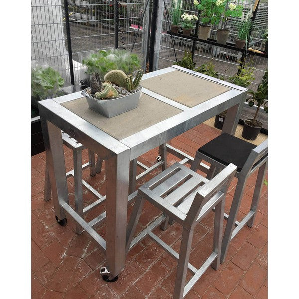Galvaniseret Barbord 2 Fliser (50 x 50 cm) m Hjul L123xB66,5xH100 cm