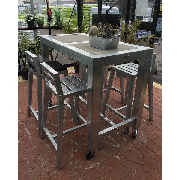 Galvaniseret Barbord 2 Fliser (50 x 50 cm) m Hjul L123xB66,5xH100 cm