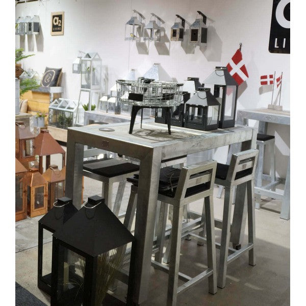 Galvaniseret Barbord 2 Fliser (50 x 50 cm) m Hjul (sæt m/2 stole) L123xB66,5xH100 cm