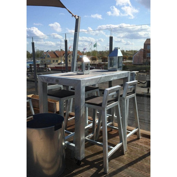 Galvaniseret Barbord 2 Fliser (50 x 50 cm) m Hjul (sæt m/2 stole) L123xB66,5xH100 cm