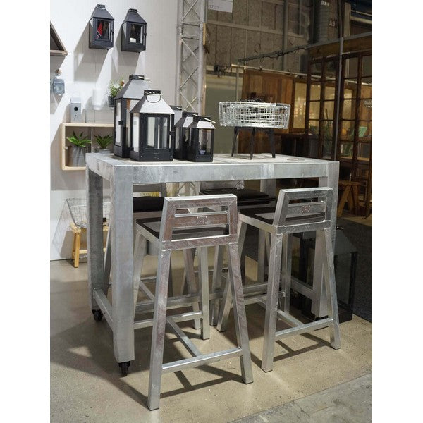 Galvaniseret Barbord 2 Fliser (50 x 50 cm) m Hjul (sæt m/4 stole) L123xB66,5xH100 cm