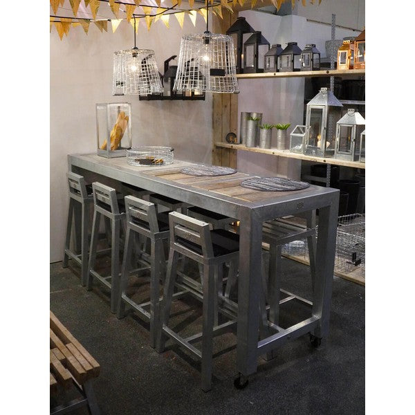 Galvaniseret Barbord 4 Fliser (50 x 50 cm) m Hjul (sæt m/4 stole) L236xB66,5xH100 cm