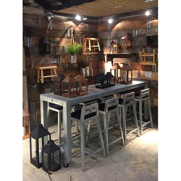 Galvaniseret Barbord 4 Fliser (50 x 50 cm) m Hjul (sæt m/8 stole) L236xB66,5xH100 cm