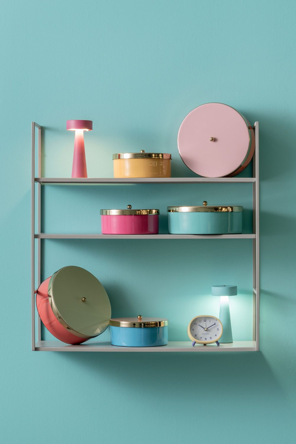 Present Time Opbevaringsboks Dobbelt Funky medium aqua blå m. fersken appelsin