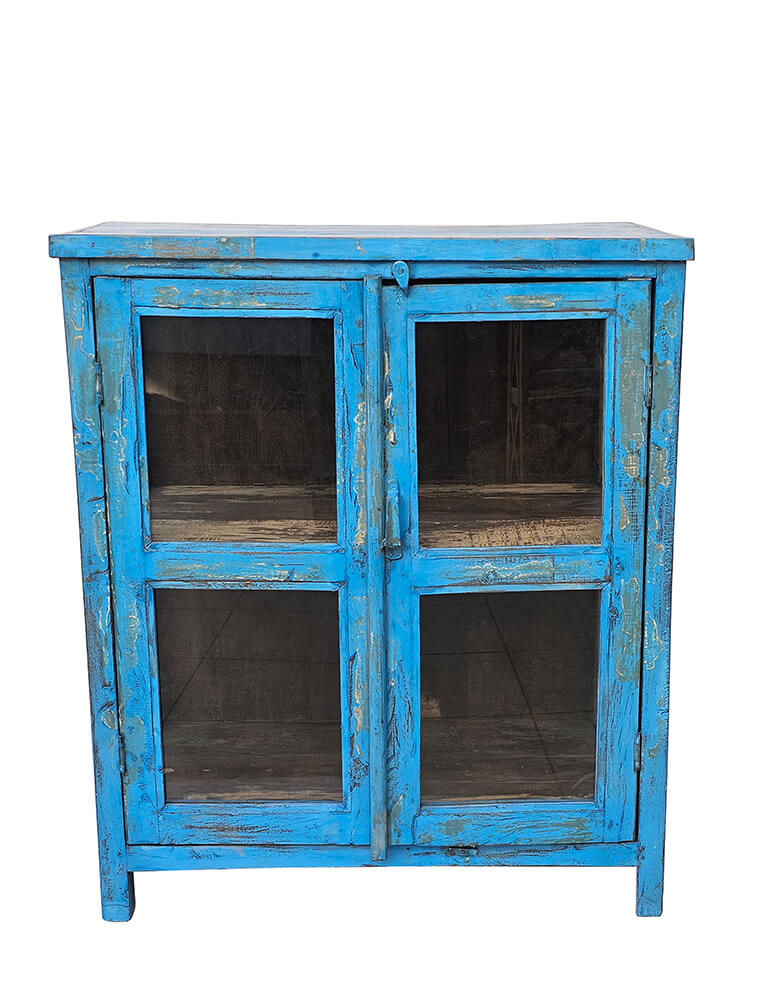 Trademark Living Blåt vitrineskab med glas i front og sider