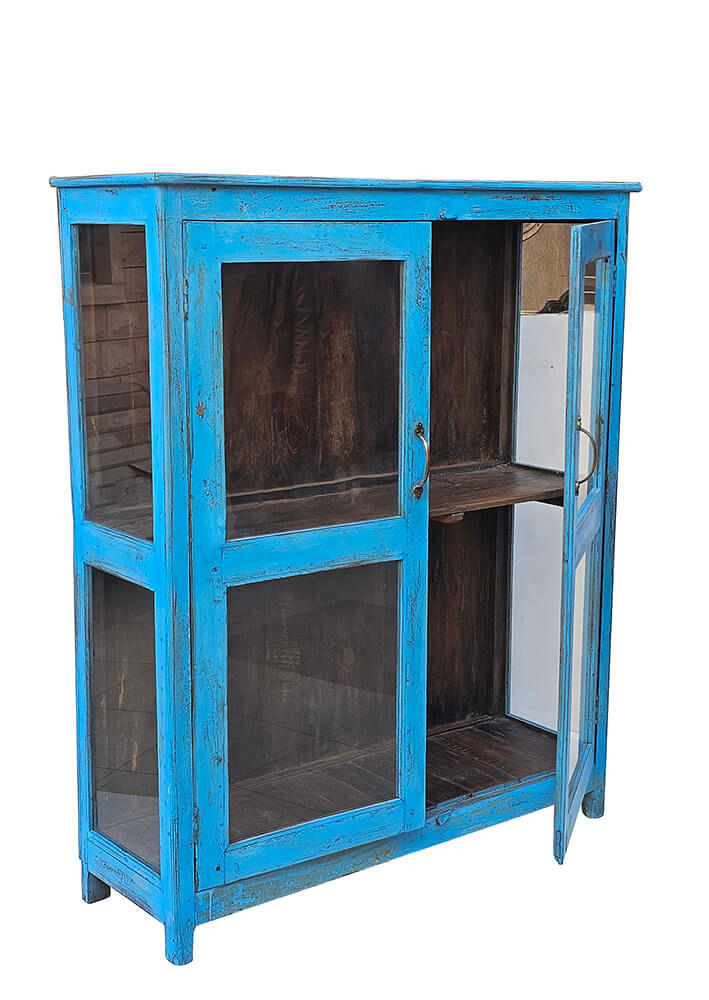 Trademark Living Blåt vitrineskab med glas i front og sider