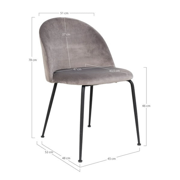 Geneve grå velour med ben i sort 78x51x43,5 cm