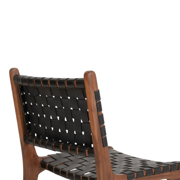 Perugia teaktræ med sort læder 87x51x46 cm