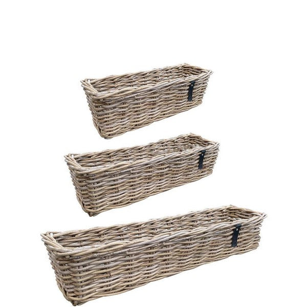 Aflang Rattanbakke - kubu - (sæt m. 3 stk. / 3 str-) 1x42x18x17 cm - 1x58x18x17 - 1x106x23x20 cm