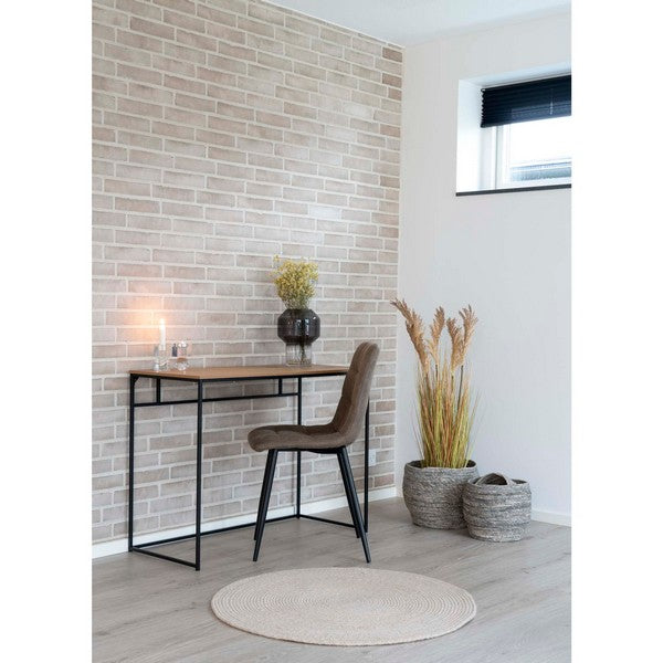Vita skrivebord egetræslook med sort stel 100x45x75 cm