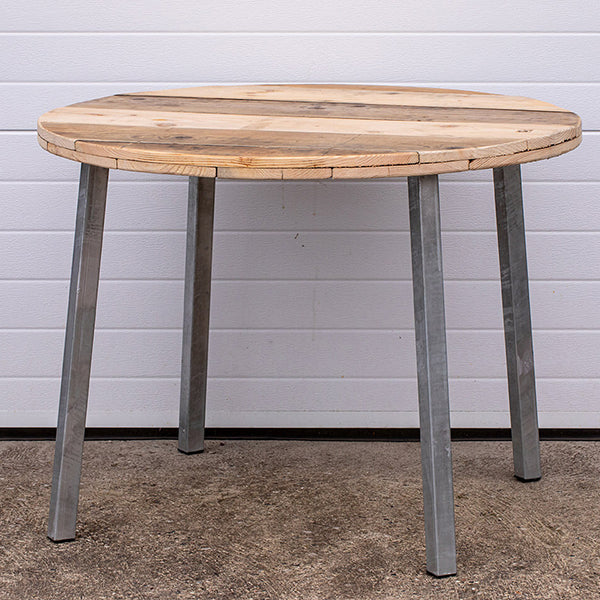 Rundt spisebord træ Ø100 cm m/4 galvaniserede ben