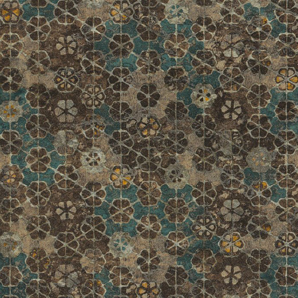 Tapet finca i brune og petroleum nuancer 0,53x10,05 meter