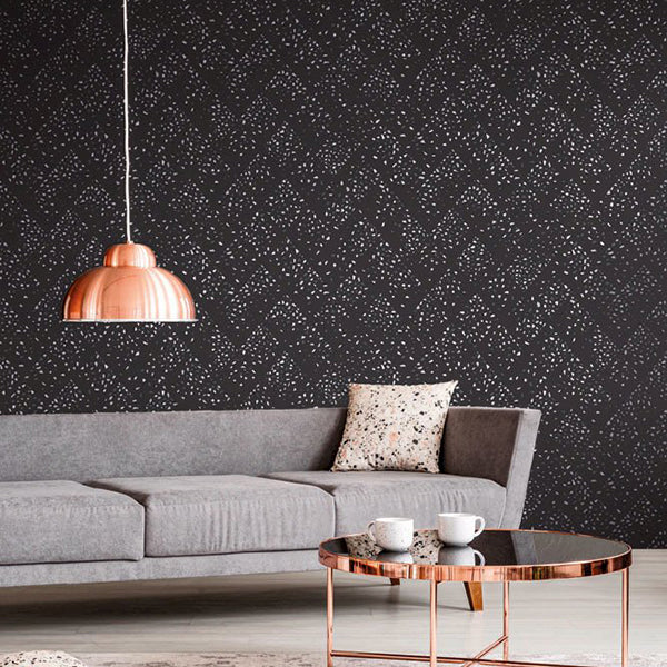 Tapet sort med terrazzo mønster i grå 0,53x10,05 meter