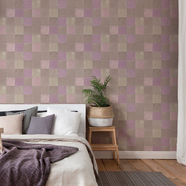 Tapet flisemosaik i rosa, syren og beige 0,53x10,05 meter