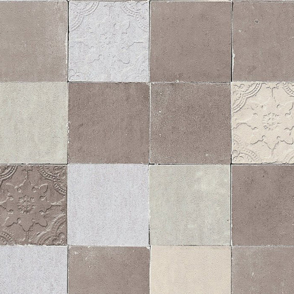 Tapet flisemosaik i beige og brun 0,53x10,05 meter
