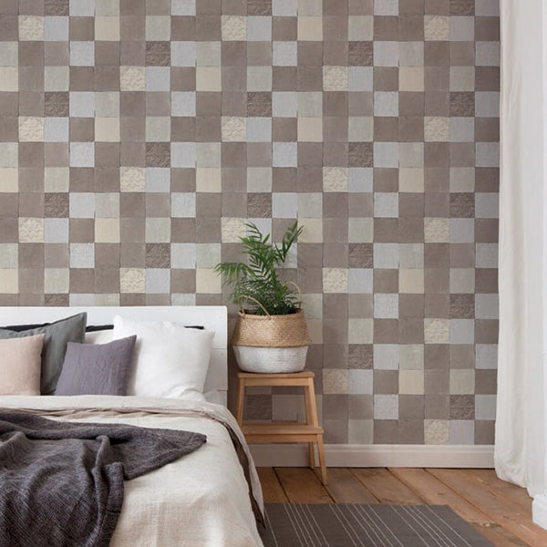 Tapet flisemosaik i beige og brun 0,53x10,05 meter