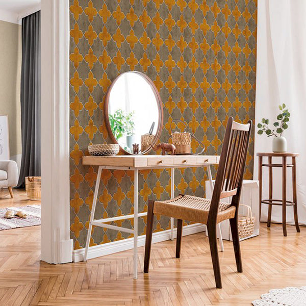 Tapet finca i okker og beige 0,53x10,05 meter