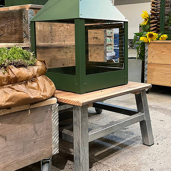 Galvaniseret havebord Loungebord 50x50x30 cm m/top af genbrugstræ