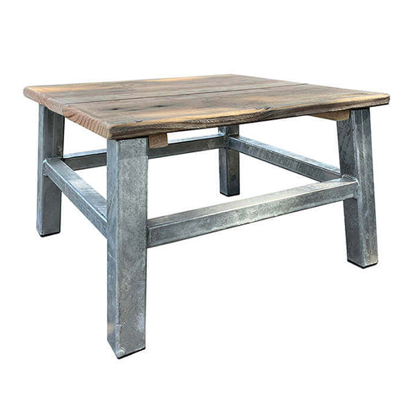 Galvaniseret havebord Loungebord 50x50x30 cm m/top af genbrugstræ