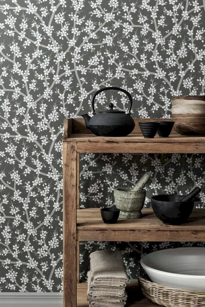 Tapet grene med blomster grøn 0,53x11,20 meter