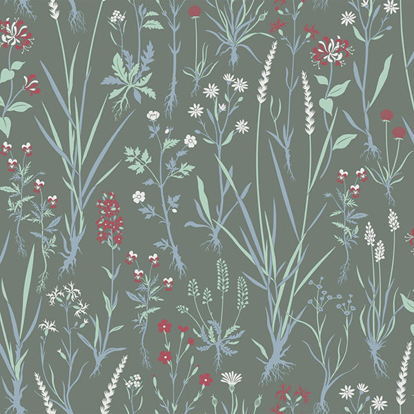 Tapet med blomster grøn 0,53x11,20 meter