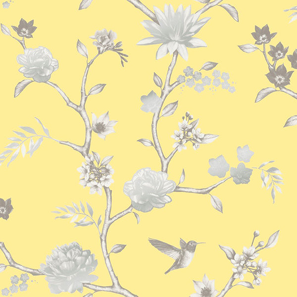 Tapet med blomster gul 0,53x10,05 meter