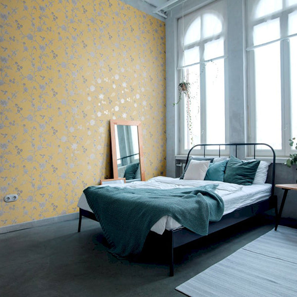 Tapet med blomster gul 0,53x10,05 meter