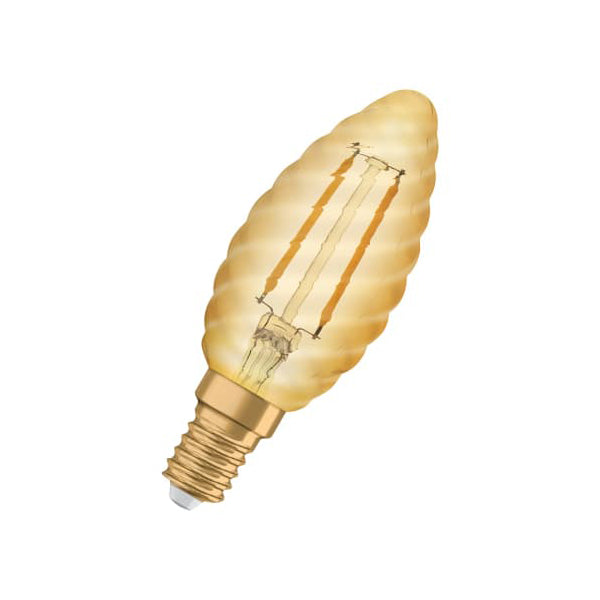 LED kerte pære snoet vintage 2,5W 825, 220 lumen E14 guld