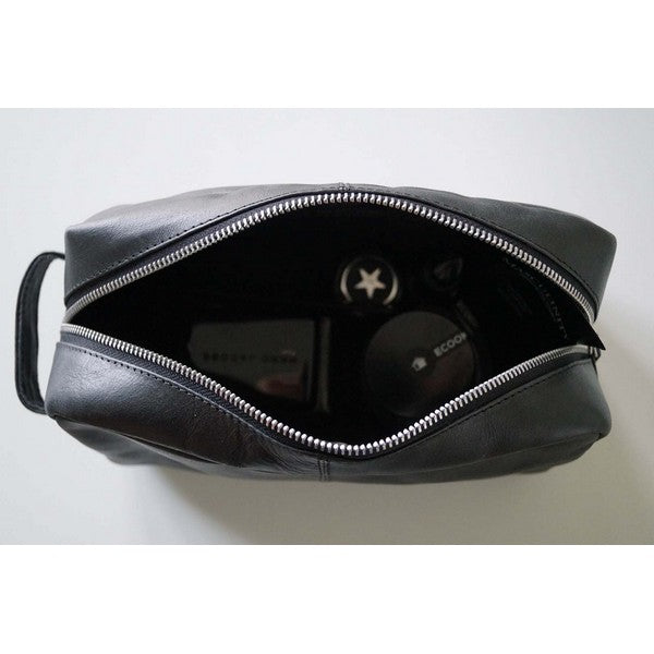 Mio toilettaske - sort læder 15x26x12 cm