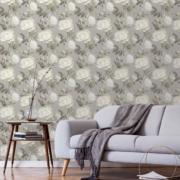 Tapet med hvide roser 0,53x10,05 meter