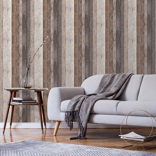 Tapet stribet træ 0,53x10,05 meter