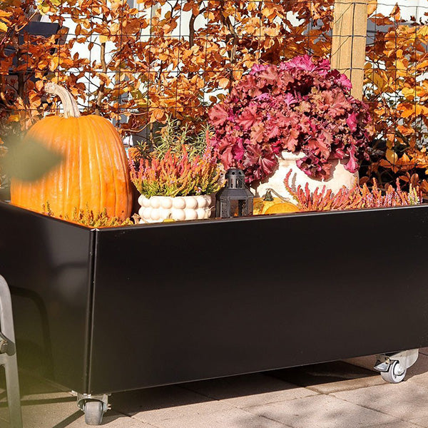 Plantekasse sortlakeret alu 40x120x40 cm m/gule hjul